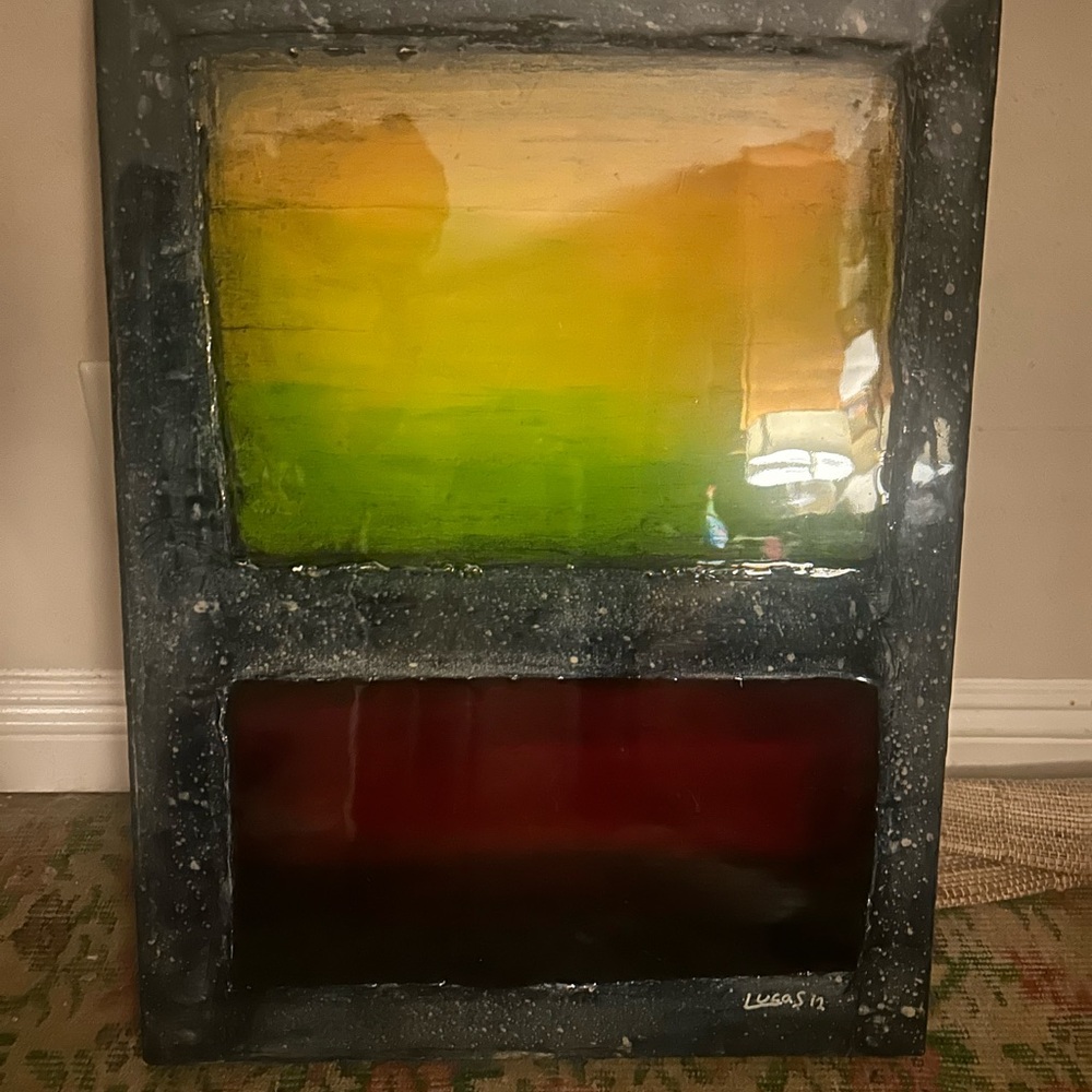 Patrick Lucas Abstract Art Piece with Green and Red Hues